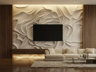 modern panel wall decor set relief stl mural CNC 190 3D model