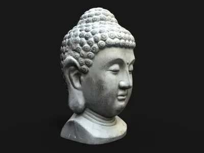 Buddha head concrete statue Low-poly 3D model