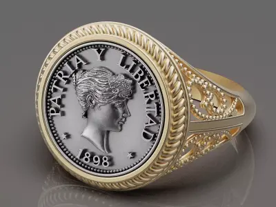 Anniversary of Souvenir Peso Coin printable Ring 3D print model