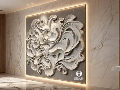 modern panel wall decor set wall relief mural CNC 92 3D model