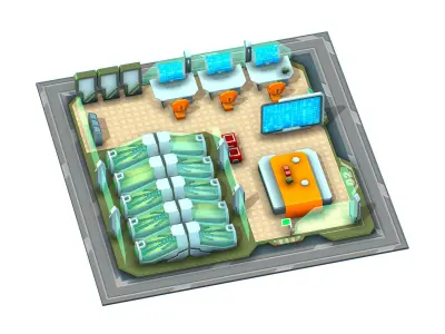 isometrical recreation room barrack hospital 2 Low-poly 3D model