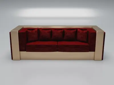 3D Brass And Red Modern Sofa 3D model