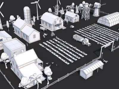 Low Poly Farm House and Animals Pack Low-poly 3D model