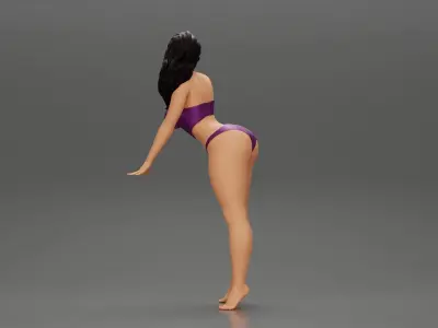 Sexy girl in bikini with long hair Leaning on the Car 3D print model