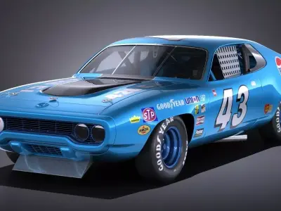 Plymouth Roadrunner NASCAR Richard Petty 1971 3D model