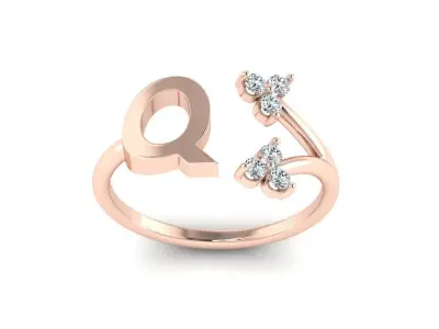 Jewelry Alphabet Ring  Q with Diamonds  3D print model