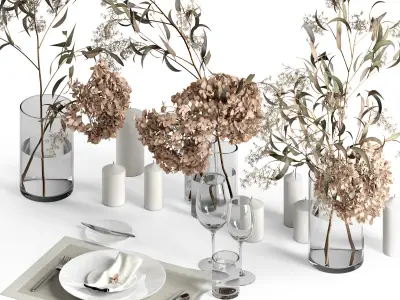 Table setting with dry plants 3D model