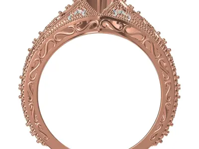 Marquise Cut Diamond Art Deco Ring with Band 3D print model