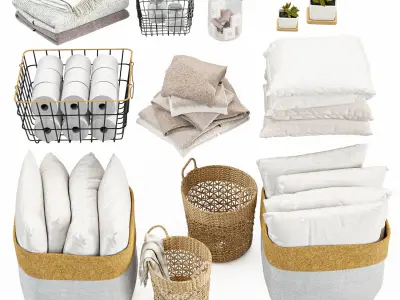 Laundry Set shelf with baskets and towels 3D model