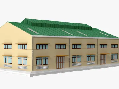 Factory low poly building with roof Low-poly 3D model