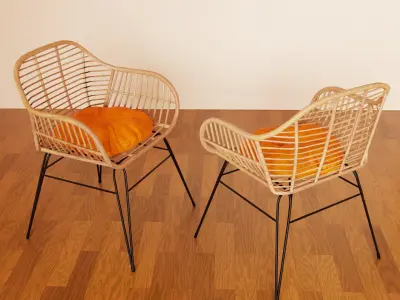 Cozy Wood Chair with Orange Velvet Cushion 3D model