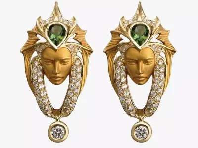 Earrings Head Girl 3D print model