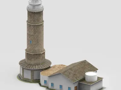 Classic Lighthouse with Keepers House Low-poly 3D model