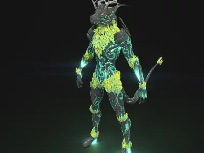 Fantasy Character Forest keeper full textured pre rigged Low-poly 3D model