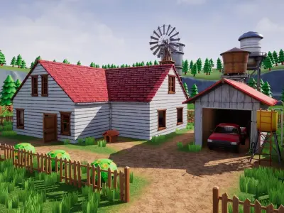 Farm Village Stylized Environment Low-poly 3D model