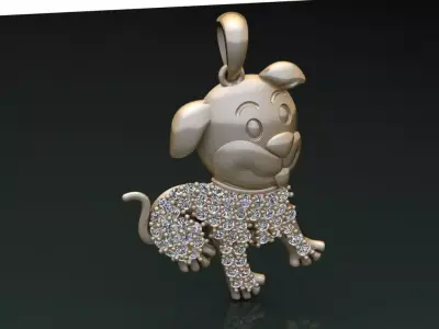 Diamond-encrusted dog pendant 3D model