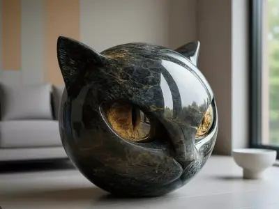 Marble Cat Head Glossy Sculpture Felline 3D Low-poly 3D model