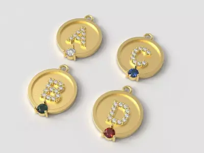 Alphabet Pendant with 3mm Gemstone and Diamonds 3D print model