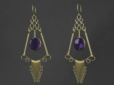 Earring pair of earrings with amethyst stones 3D model