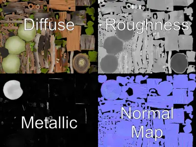 Woodland Stumps and Logs Model Pack with Moss and Flowers Low-poly 3D model