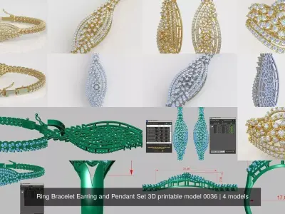Ring Bracelet Earring and Pendant Set 3D printable model 0036 3D Model Pack