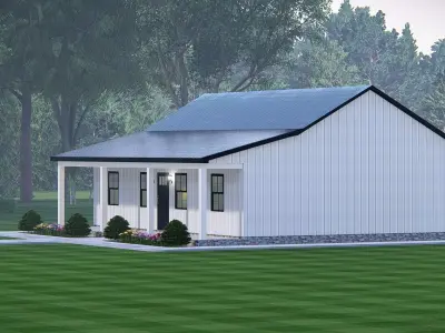 Modern Barndominium House 3D Model with Rustic Metal Siding 3D model