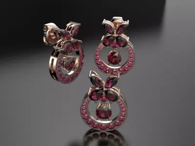 Pendant and earrings set with stones 3D print model