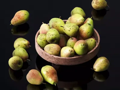 Forest beauty pear in a clay fruit bowl Low-poly 3D model