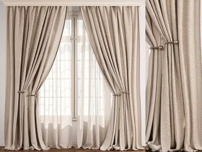 Herringbone Curtain with Sheer Layer 74 3D model