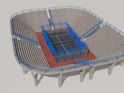 Padel court with concrete stands 3D model