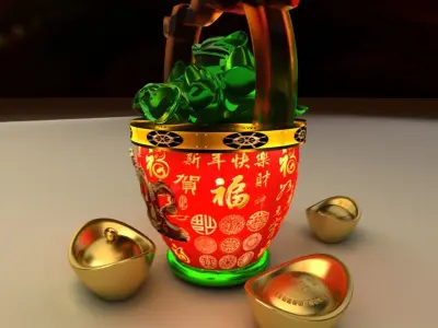 Chinese gold ingot bucket 3D model