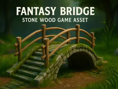 Stylized Fantasy Bridge Stone  Wood Game Asset Low-poly 3D model