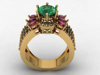 The Diamond Ring with pear stone 3D print model