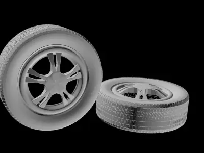 Car Rim and Tire Low-poly 3D model