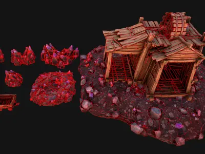 Medieval Crystal Mineral Ore Mine Low-poly 3D model