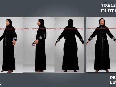 2 Abaya set - clothyfic set Low-poly 3D model