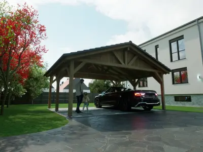 wooden carport with extra formats 3D model