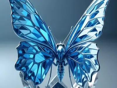 Crystal Blue Butterfly Gemstone Sculpture Wings Perched Diamond Low-poly 3D model