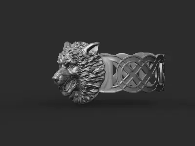 Celtic bracelet with a realistic wolf  head  3D print model