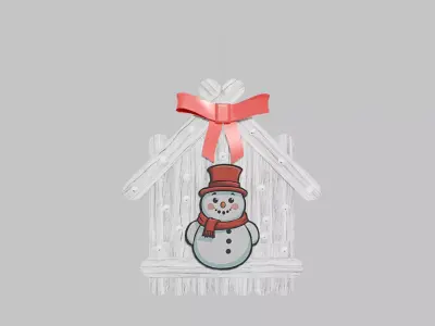 Craft Stick House Snowman Christmas Ornament Low-poly 3D model