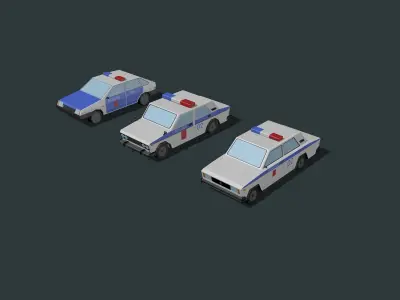 police cars set Low-poly 3D model