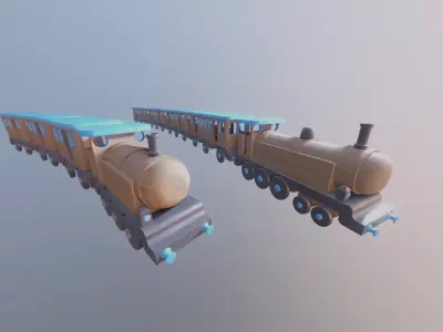 WOODEN TRAINS and CARRIAGES TOY BUNDLE - RogueFilmProductions Low-poly 3D model