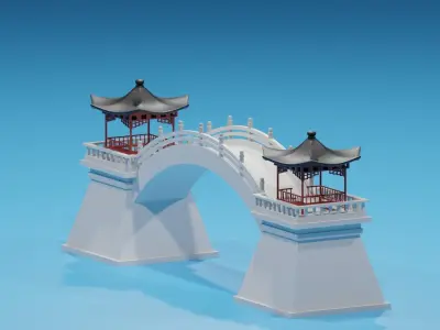 Cartoon Chinese Pavilion and Stone Bridge 2 3D model