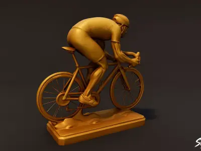 Golden Cycling Statue Low-poly 3D model