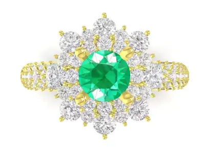 Elegant Emerald Flower Halo Ring for Women  3354 3D print model