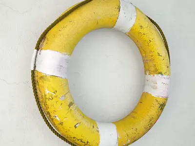 Midcentury Yellow and White Life Preserver 3D model