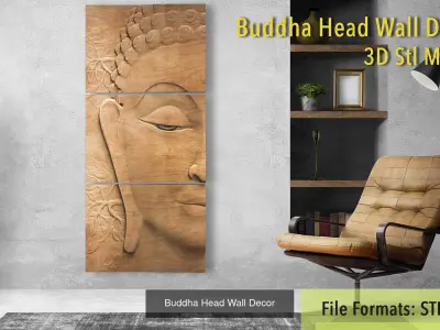 Buddha Head Wall Decor Set 3D Model Collection