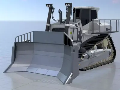Hydraulic bulldozer tracked construction site vehicle white Low-poly 3D model