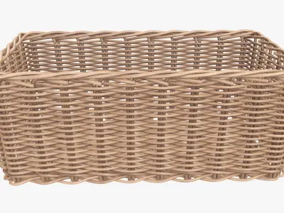 Wicker basket rectangular 01 light brown 3D model