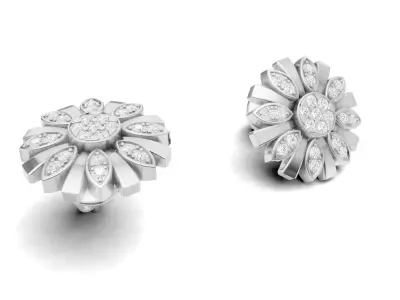 Flower Shape Diamond Earrings Style Stud For Women 3D print model